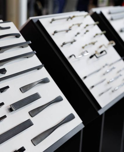 Samples of metal and stainless steel handle styles